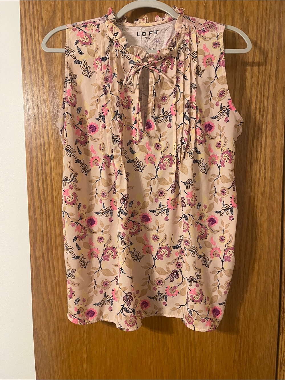 LOFT Pink Floral Tie-Neck Sleeveless Tank